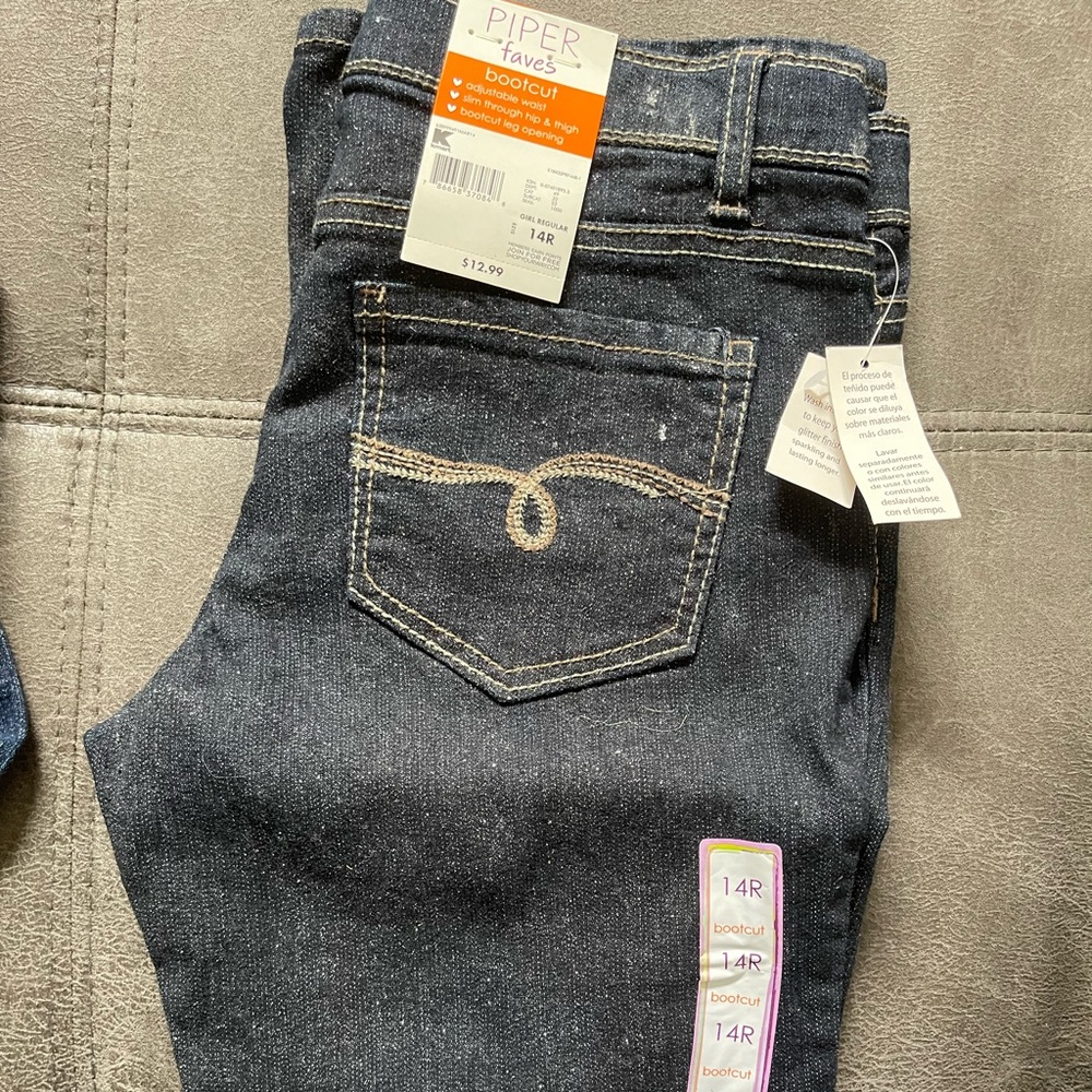 Brand new w/tags Piper faves girls blue sparkly jeans, skinny fit. Size 14R.